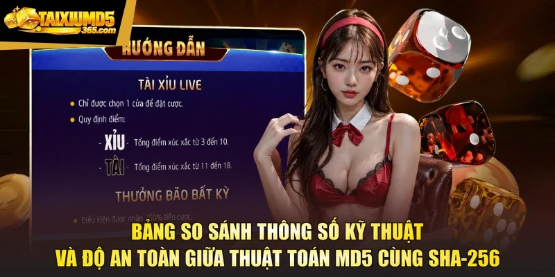 Bảng so sánh thông số kỹ thuật và độ an toàn giữa thuật toán MD5 cùng SHA-256